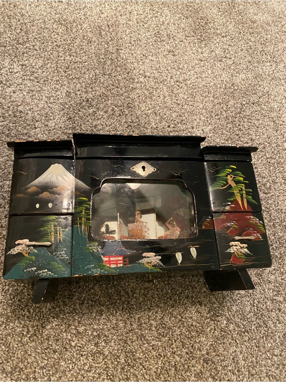 Hand-Painted Black Asian-Inspired Decorative Jewelry Box